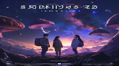 蘑菇视频官网2026暑期新剧《星河物语》宣传封面，科幻题材，星空背景下两位主角对视，画面震撼